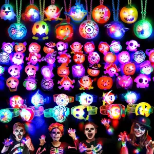 Halloween Light Up Toys - Kids' Party Favors, Glow in the Dark Toys - Necklaces, Rings, Bracelets, Brooches - Bulk Halloween Goodie Bag Fillers (118 PCS)