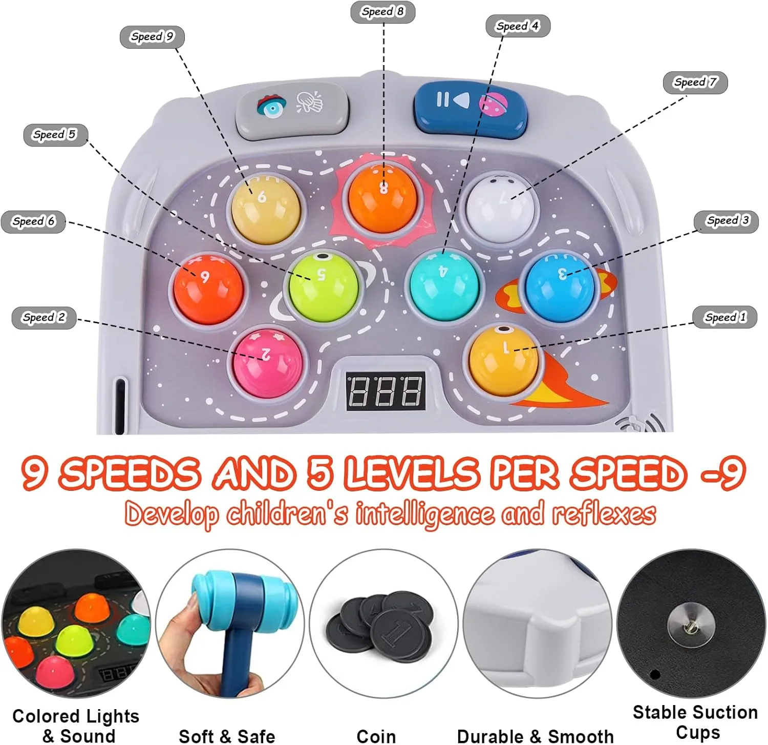 Hammer Mole Game for Toddler, Toys for 3-12 Year Old Boys and Girls, Kids Whacking Mole Game,Gifts for 3 4 5 6  Year Old Boys, Interactive Educational Toy with Sound and Light, PK Mode with 2 Hammers