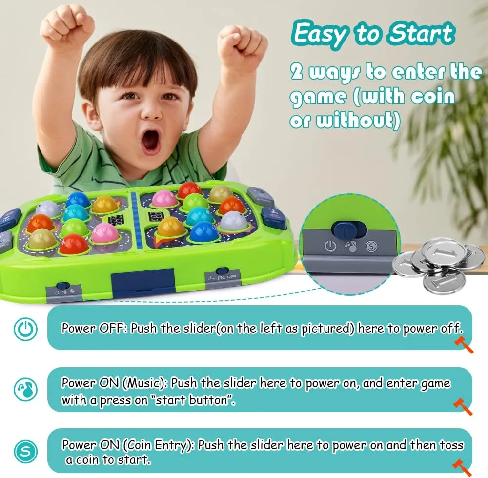 Hammer Mole Game for Toddler, Toys for 3-12 Year Old Boys and Girls, Kids Whacking Mole Game,Gifts for 3 4 5 6  Year Old Boys, Interactive Educational Toys with Sound and Light, PK Mode with 2 Hammers