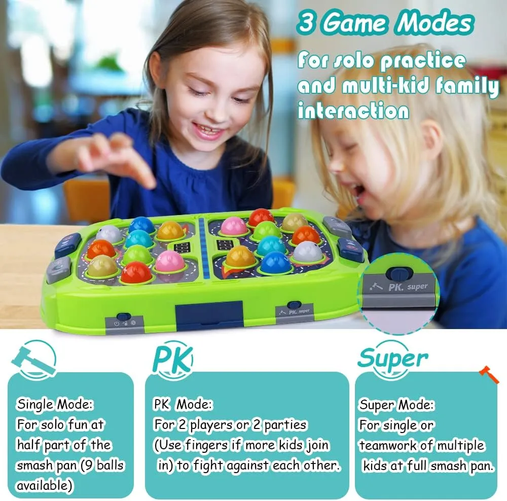 Hammer Mole Game for Toddler, Toys for 3-12 Year Old Boys and Girls, Kids Whacking Mole Game,Gifts for 3 4 5 6  Year Old Boys, Interactive Educational Toys with Sound and Light, PK Mode with 2 Hammers