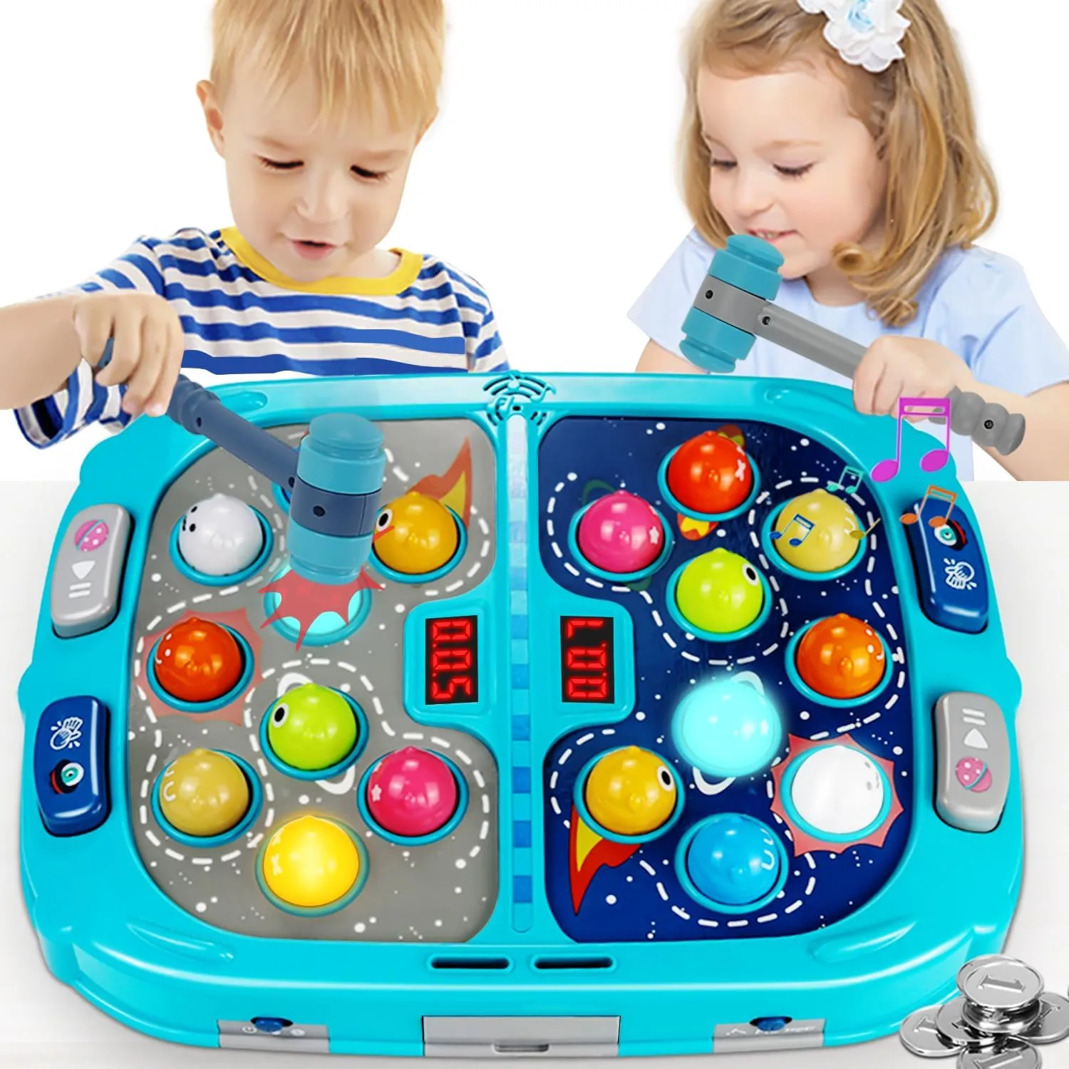 Hammer Mole Game for Toddlers, Toys for 3-12 Year Old Boys and Girls, Pounding Game for Kid,Gifts for 3 4 5 6  Year Old Boys, Interactive Educational Toy with Sound and Light, PK Mode with 2 Hammers