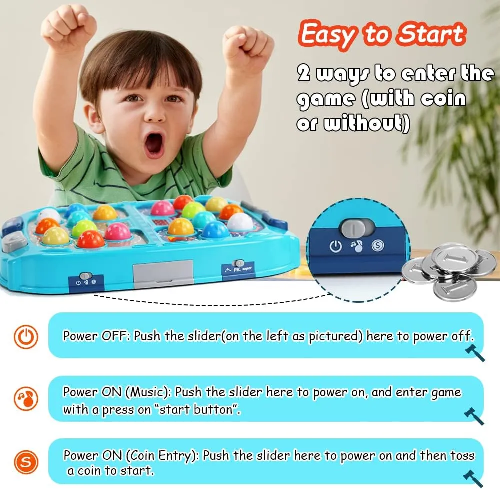 Hammer Mole Game for Toddlers, Toys for 3-12 Year Old Boys and Girls, Pounding Game for Kid,Gifts for 3 4 5 6  Year Old Boys, Interactive Educational Toy with Sound and Light, PK Mode with 2 Hammers