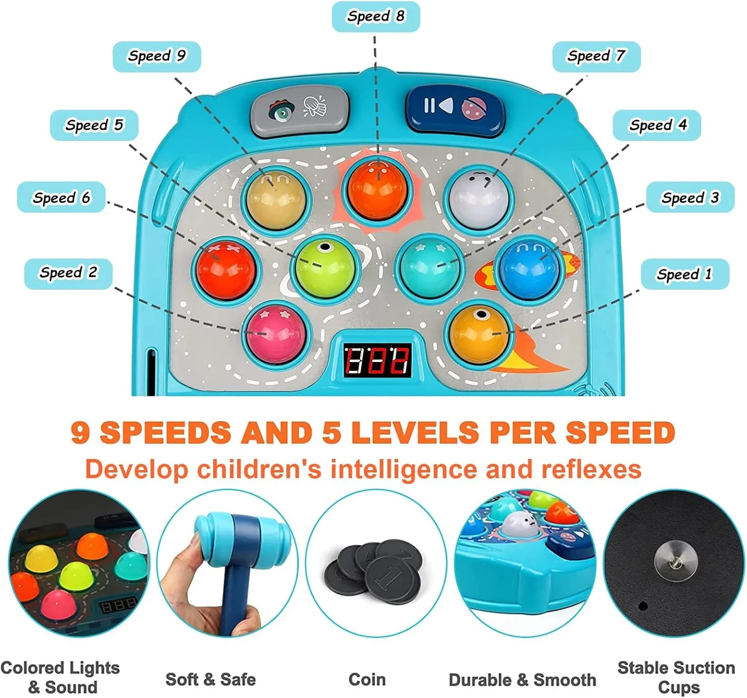 Hammer Mole Game for Toddlers, Toys for 3-12 Year Old Boys and Girls, Pounding Game for Kid,Gifts for 3 4 5 6  Year Old Boys, Interactive Educational Toy with Sound and Light, PK Mode with 2 Hammers