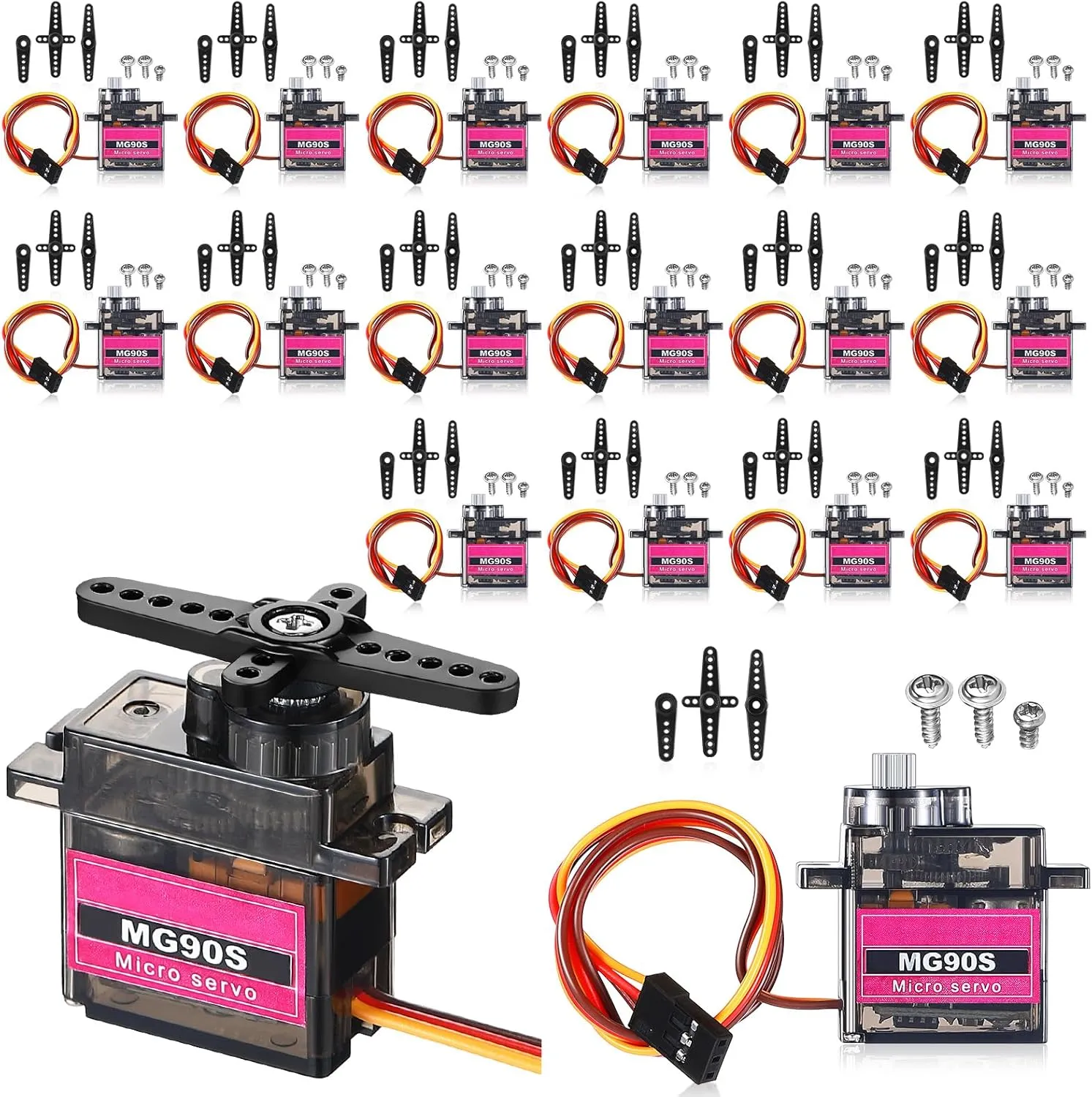 Hanaive 16 Pcs Mini MG90s 9g Micro Servo Motor RC Servo Kit for Robot Helicopter Airplane Car Boat Control