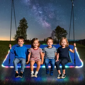 Hapfan 60 inch Platform Tree Swing with LED Light, Large Outdoor Swing for Kids and Adults, Waterproof 900D Oxford Fabric, 9.8 FT Hanging Straps