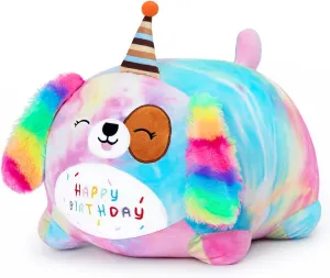 Happy Birthday Plush Toy, Cute Birthday Puppy Stuffed Animal, Colorful Dog Plush Pillow for Girls & Kids (40cm/15.7inch)