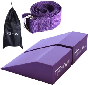 HarderWill Yoga Foam Wedge Blocks (Pair), Calf Raise Block, Calf Stretcher, Yoga Wrist Support, Balance, Pushup, Fitness, Pilates, Heel Stretcher, Squat Wedge with Gym Bag