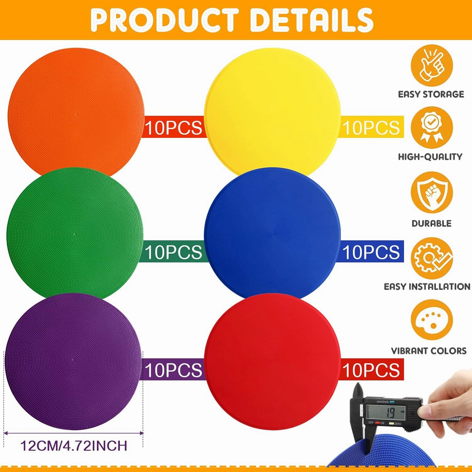 Haull 60 Pcs Spot Markers Floor Spots with Bag Non Slip Vinyl Poly Dots for Gym Floor Basketball Football Soccer Sports Speed Agility Training Gym Dance Classroom