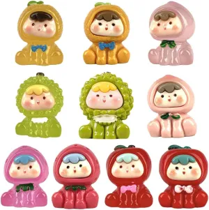 Healing Cute Pet Desktop Ornament Set10 Pieces, Office Desk Stress Reliever, Car Cute Air Outlet Decoration, Living Room Art Display Set, Resin Hand Carving (Coloured Fruit)