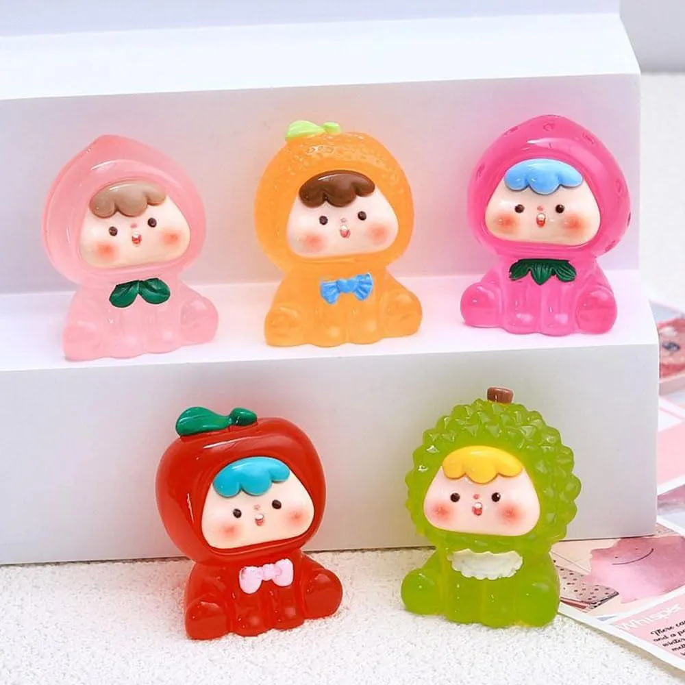 Healing Cute Pet Desktop Ornament Set10 Pieces, Office Desk Stress Reliever, Car Cute Air Outlet Decoration, Living Room Art Display Set, Resin Hand Carving (Coloured Fruit)