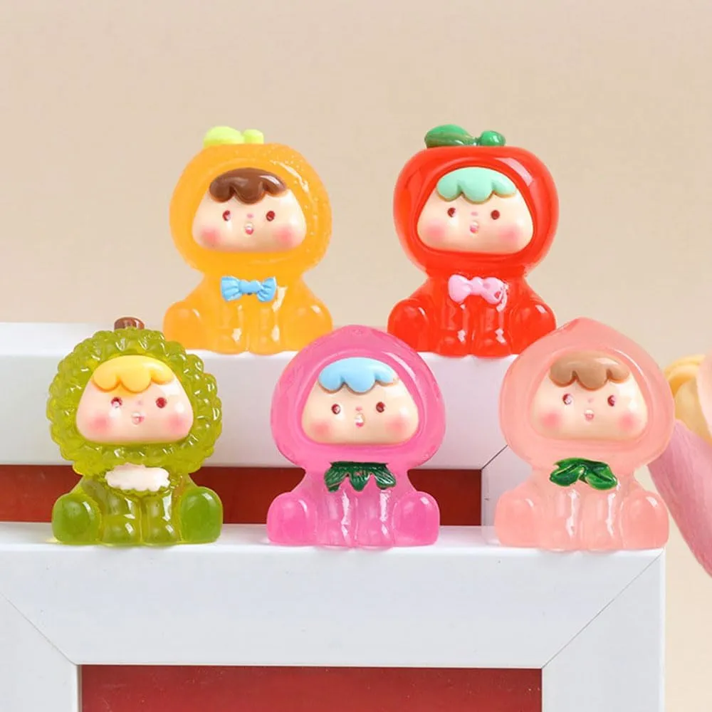 Healing Cute Pet Desktop Ornament Set10 Pieces, Office Desk Stress Reliever, Car Cute Air Outlet Decoration, Living Room Art Display Set, Resin Hand Carving (Coloured Fruit)