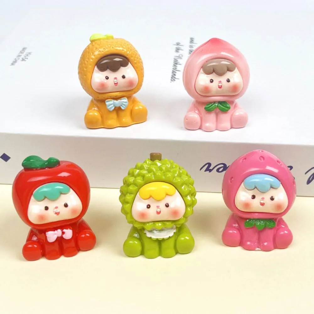Healing Cute Pet Desktop Ornament Set10 Pieces, Office Desk Stress Reliever, Car Cute Air Outlet Decoration, Living Room Art Display Set, Resin Hand Carving (Coloured Fruit)