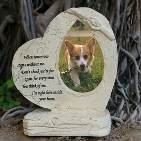 Heart Shaped Pet Dog Memorial Grave Stones with Photo Frame, Pet Dog Garden Stones Grave Markers Headstones Loss for Dog or Cat, Sympathy Pet Dog Memorial Gift Loss Gift Outdoor or Indoor
