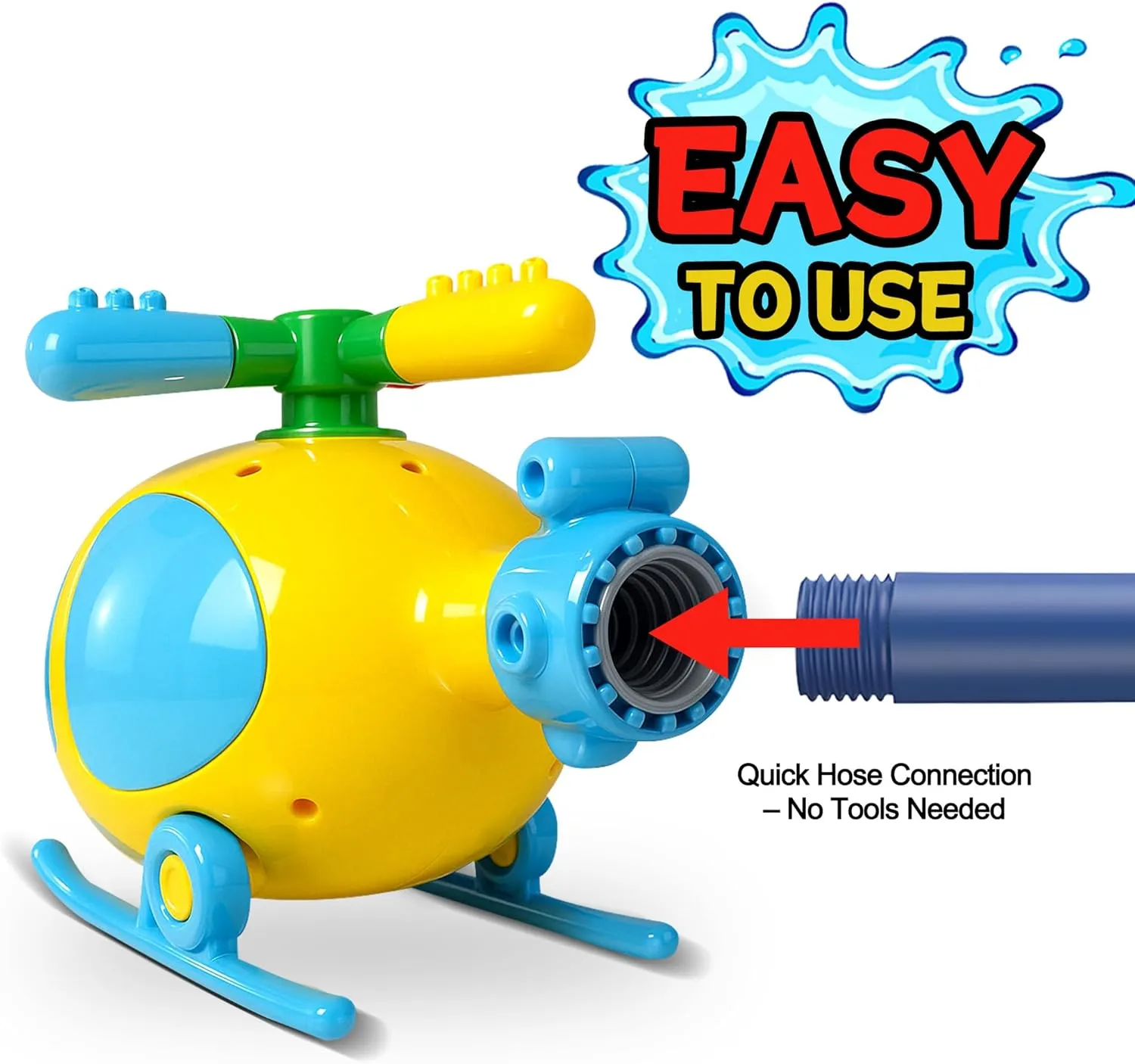 Helicopter Water Sprinkler for Kids, Spinning Outdoor Lawn Toy for Summer Fun, Backyard, Pool, Garden & Birthday Party Play, Ages 3-12, Easy Setup Water-Powered Sprinkler