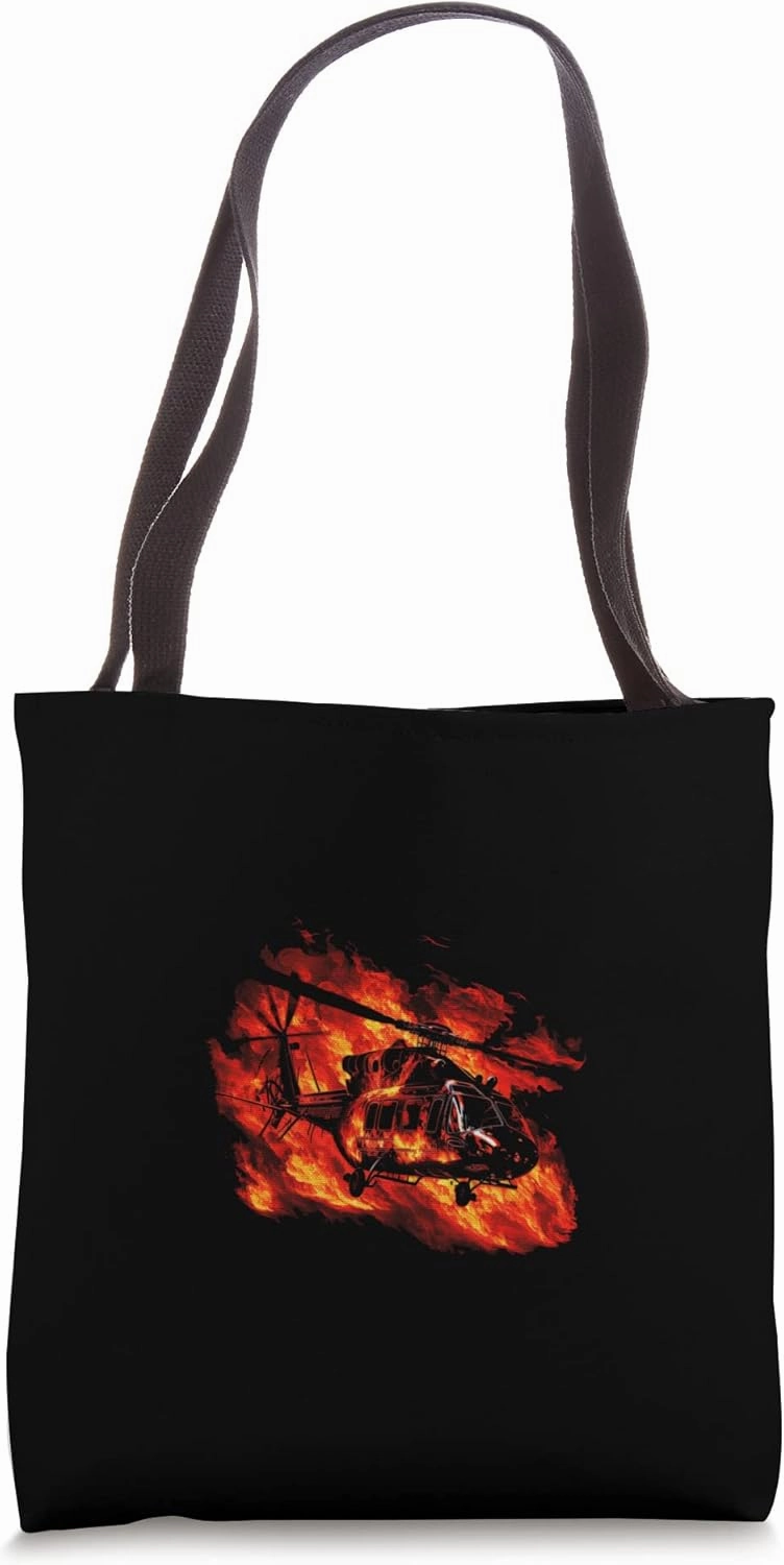 Helicopter In Flames Retro Helicopter Military Federal Army Tote Bag