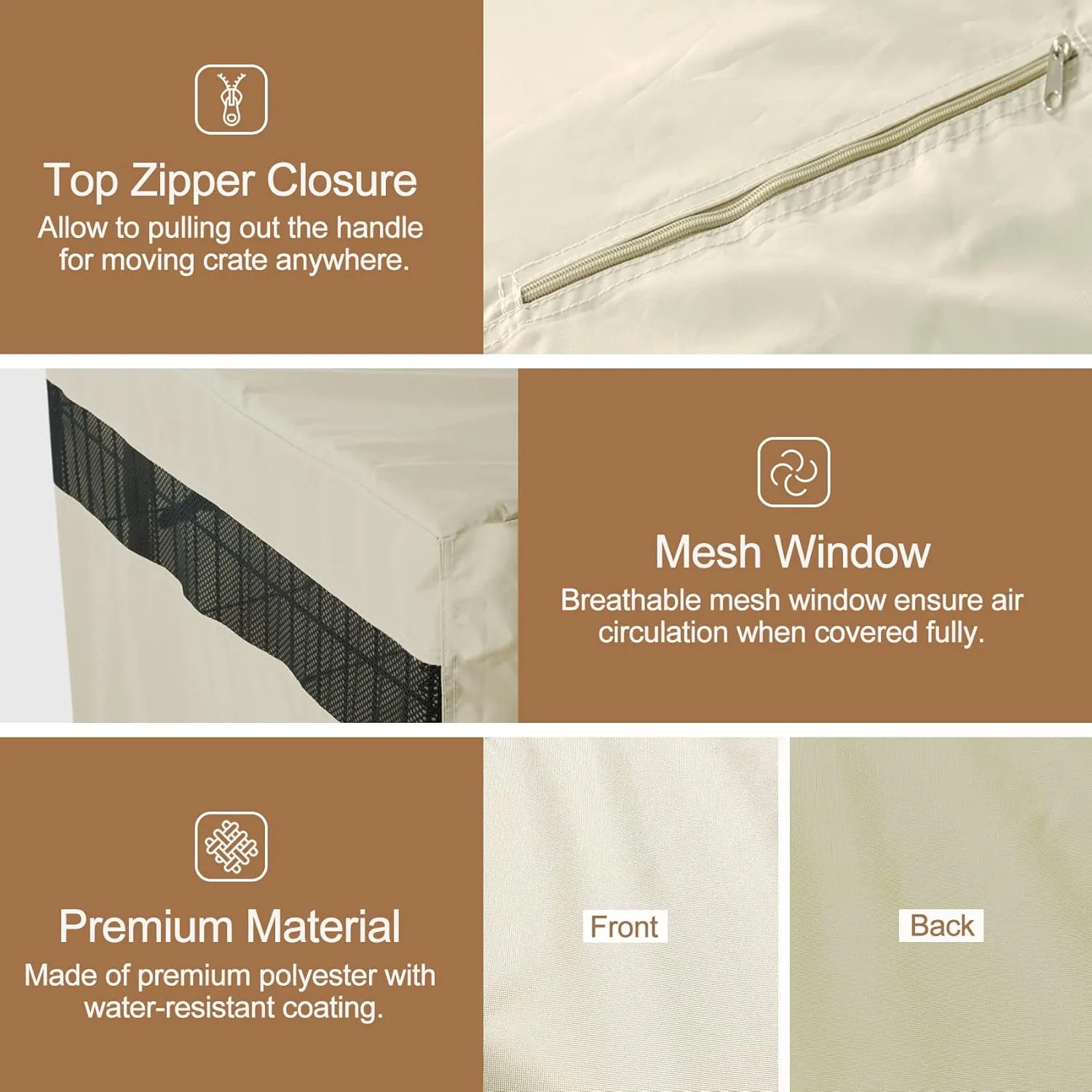 HiCaptain Polyester Dog Crate Cover - Durable Windproof Pet Kennel Cover for Wire Crate Indoor Outdoor Protection (48 inches, Light Tan)