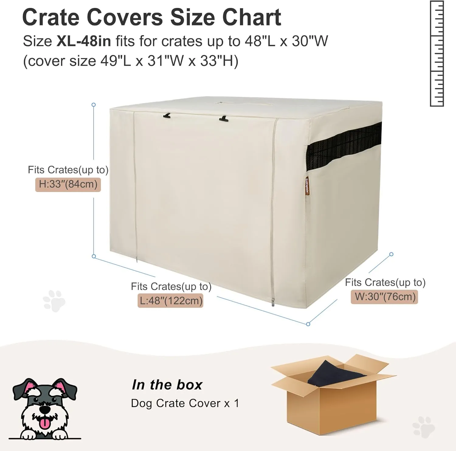 HiCaptain Polyester Dog Crate Cover - Durable Windproof Pet Kennel Cover for Wire Crate Indoor Outdoor Protection (48 inches, Light Tan)