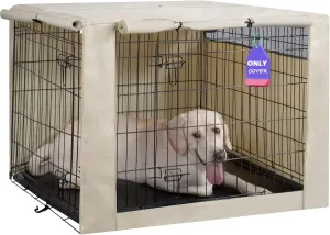 HiCaptain Polyester Dog Crate Cover - Durable Windproof Pet Kennel Cover for Wire Crate Indoor Outdoor Protection (48 inches, Light Tan)