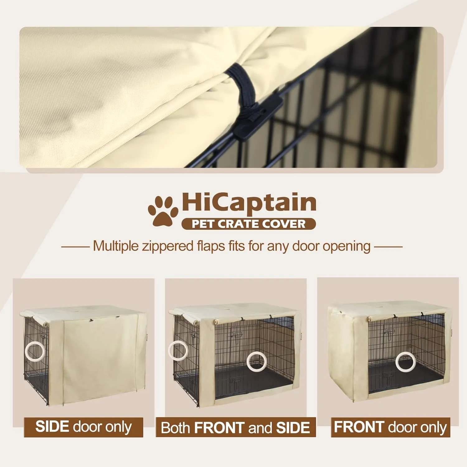 HiCaptain Polyester Dog Crate Cover - Durable Windproof Pet Kennel Cover for Wire Crate Indoor Outdoor Protection (48 inches, Light Tan)