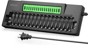 HiQuick 16 2 Bay AA AAA 9V Battery Charger, Fast Charging for NiMH NiCD Rechargeable Batteries, 2 Separate Charging Slot for 9V NiMH/Li-ion Battery with Smart LCD Display