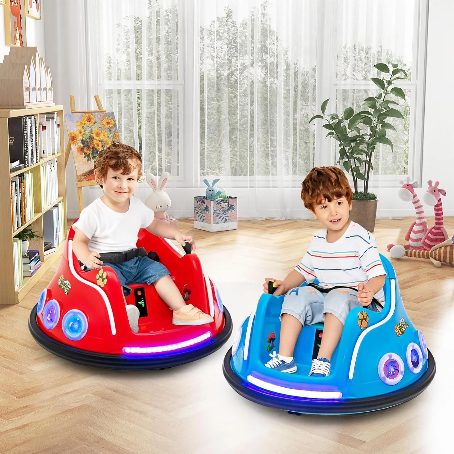 HONEY JOY 12V Toddler Bumper Car, Battery Powered Baby Ride on Bumper Car, Dual Joysticks, Flashing LED Light & Music, Electric Vehicle Ride on Toys w/Remote Control, Gift for Boys Girls (Blue)