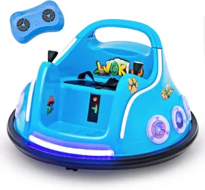 HONEY JOY 12V Toddler Bumper Car, Battery Powered Baby Ride on Bumper Car, Dual Joysticks, Flashing LED Light & Music, Electric Vehicle Ride on Toys w/Remote Control, Gift for Boys Girls (Blue)