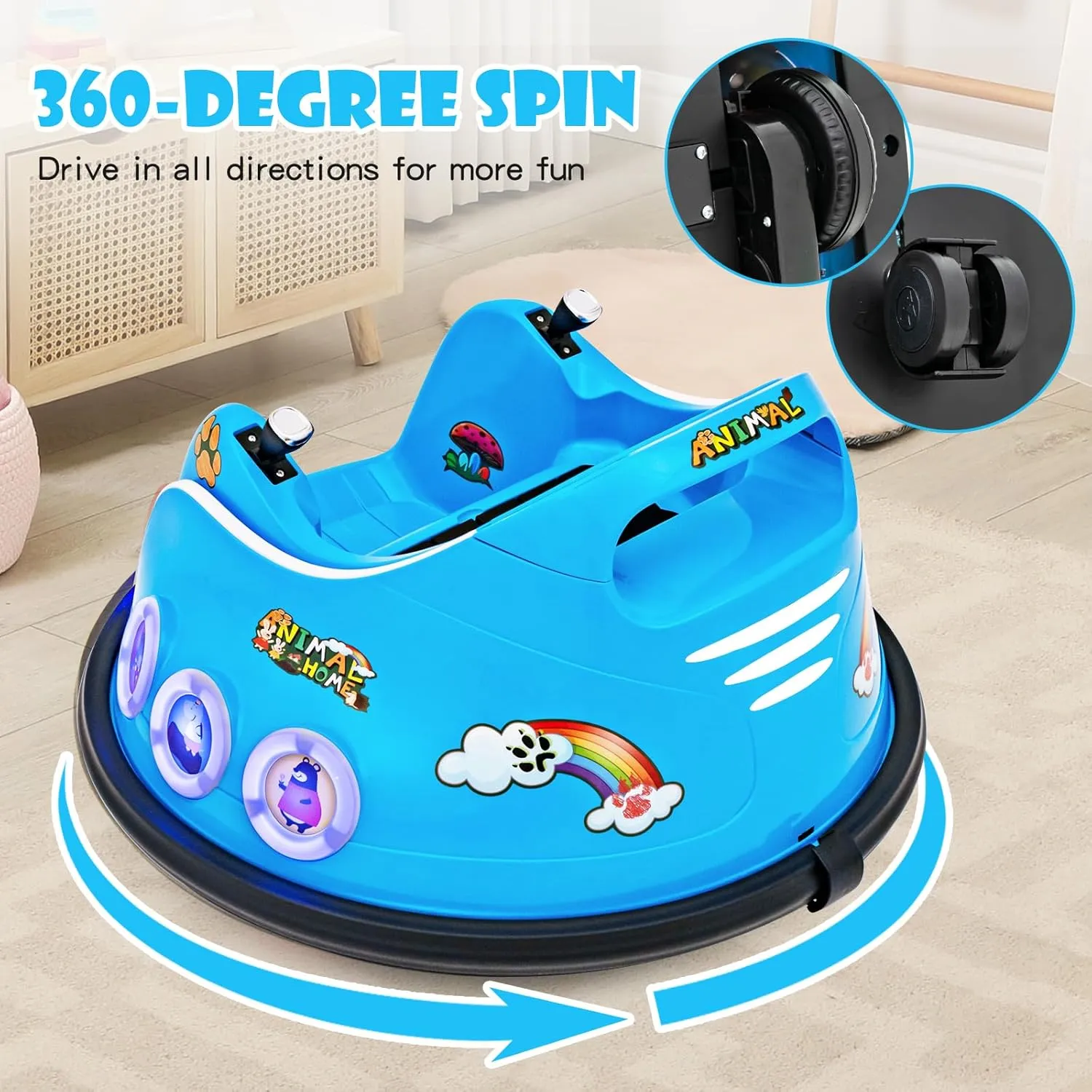 HONEY JOY 12V Toddler Bumper Car, Battery Powered Baby Ride on Bumper Car, Dual Joysticks, Flashing LED Light & Music, Electric Vehicle Ride on Toys w/Remote Control, Gift for Boys Girls (Blue)
