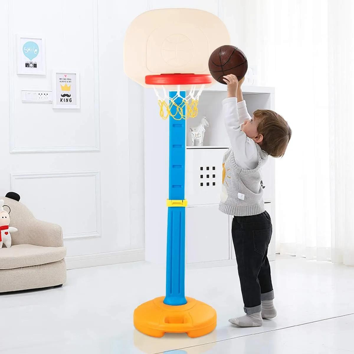 HONEY JOY Kids Basketball Hoop, Outdoor Indoor Mini Basketball Goal Toy Stand, Adjustable Height, Play Game Preschool Birthday Gift, Toddler Basketball Hoop for Boys Girls