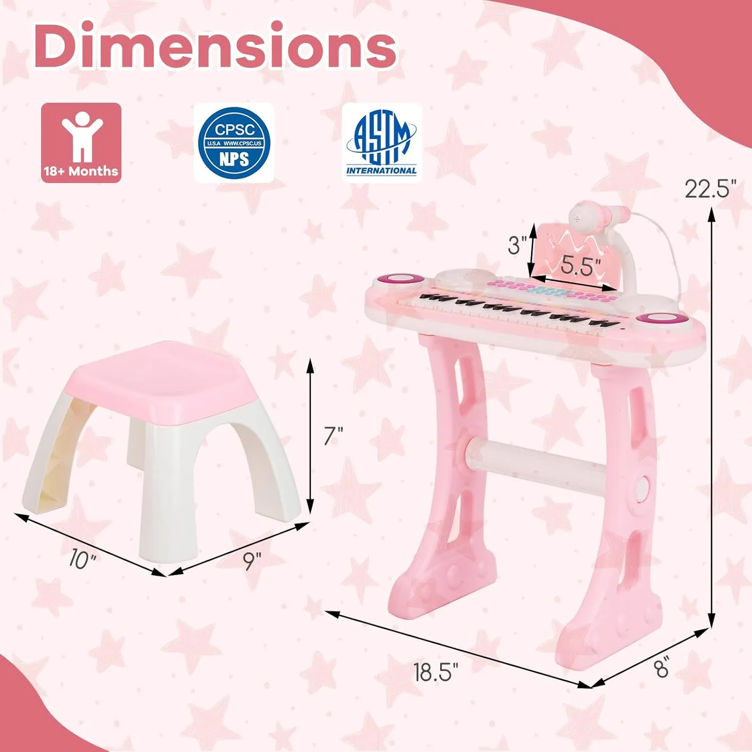 HONEY JOY Pink Kids Piano, 37-Key Kids Keyboard Piano w/ Book, Music Stand & Bench, Microphone, Lights, Portable Electronic Educational Musical Instrument, Gift for Girls Boys