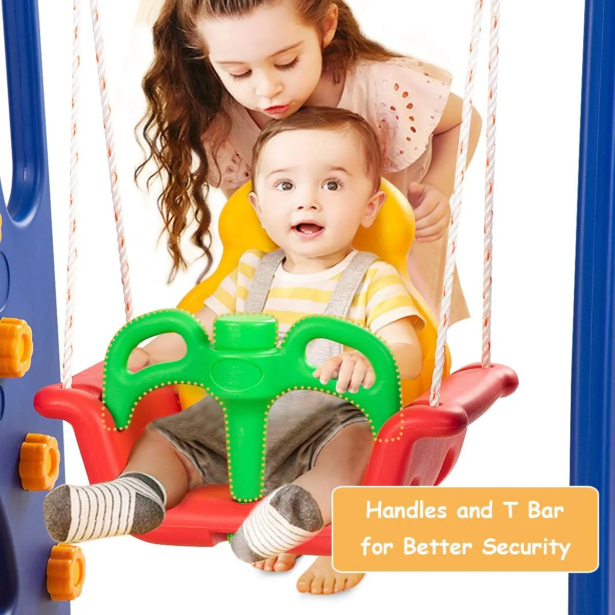 HONEY JOY Toddler Climber and Swing Set, 3-in-1 Indoors & Outdoors Playset with Junior Basketball Hoop for Boys Girls Age 2-8