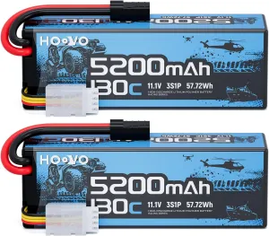 HOOVO 3S Lipo Battery,5200mAh 130C 11.1V Lipo Battery Pack Hardcase with TR Plug,RC Battery for RC Car,RC Boat,RC Truck,RC Truggy Racing Hobby FPV Racing Model, 2 Pack