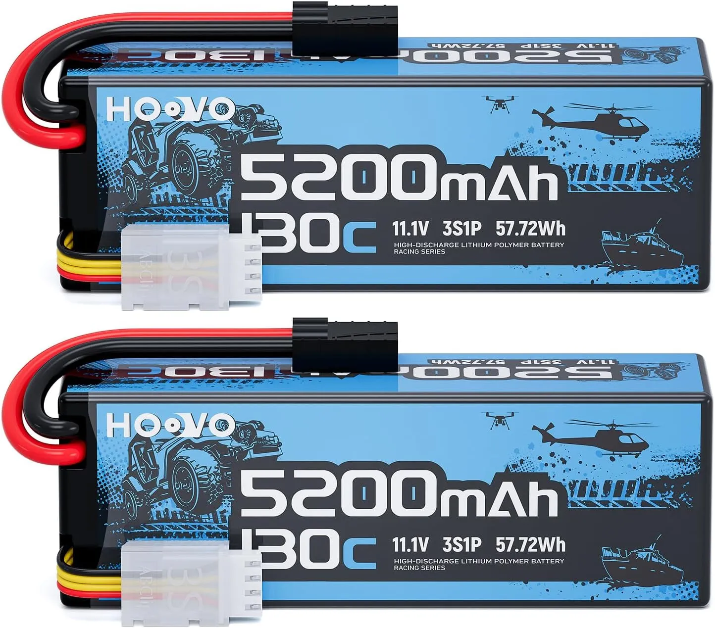 HOOVO 3S Lipo Battery,5200mAh 130C 11.1V Lipo Battery Pack Hardcase with TR Plug,RC Battery for RC Car,RC Boat,RC Truck,RC Truggy Racing Hobby FPV Racing Model, 2 Pack