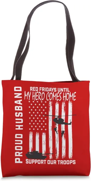 Husband Wife Red Friday Military Support Our Troops USA Flag Tote Bag
