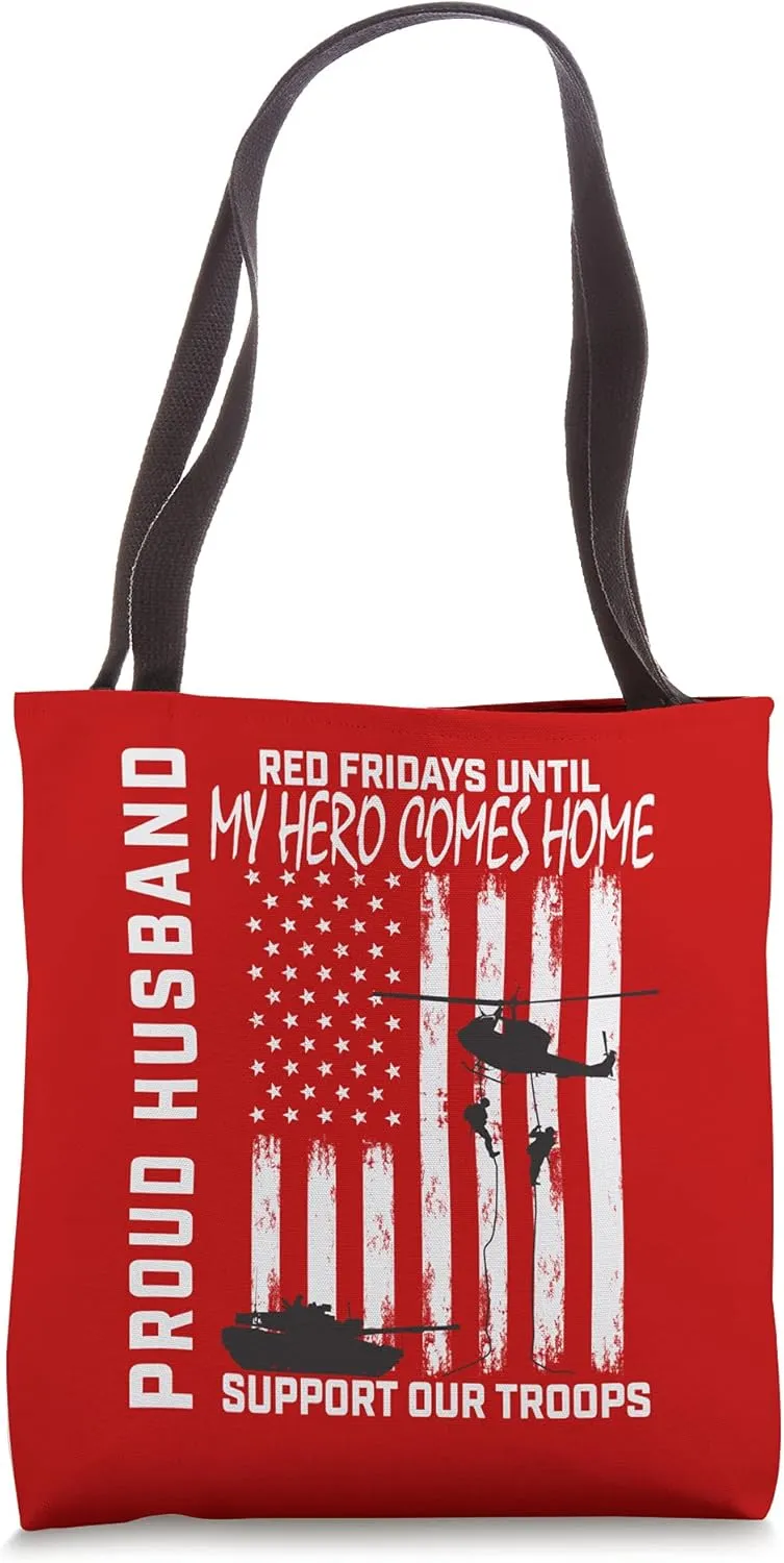 Husband Wife Red Friday Military Support Our Troops USA Flag Tote Bag