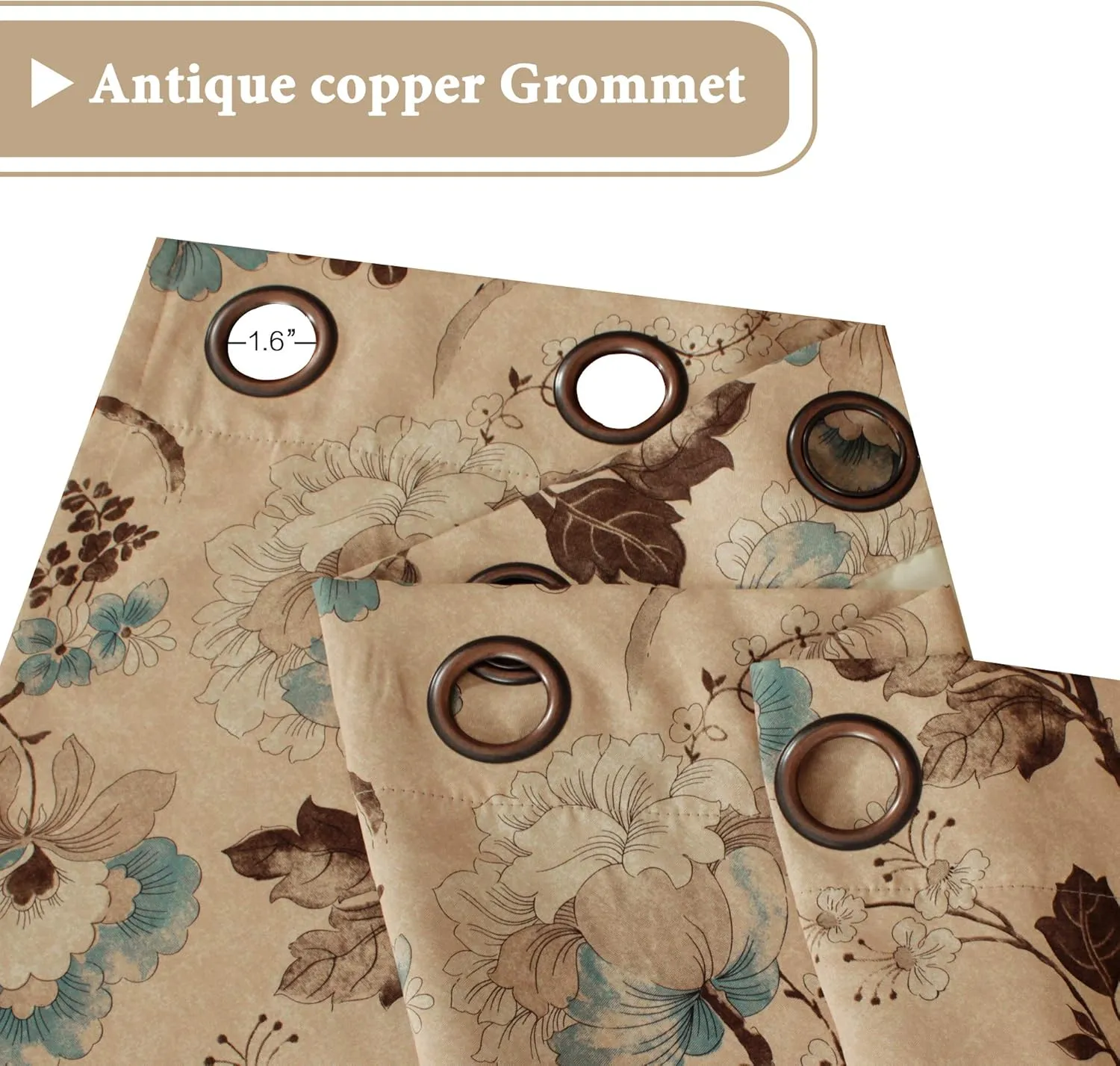 H.VERSAILTEX Blackout Curtains for Bedroom/Living Room Thermal Insulated Printed Curtain Drapes 63 Inches Long Energy Efficient Room Darkening Curtains Pair (2 Panels), Vintage Floral Brown & Blue