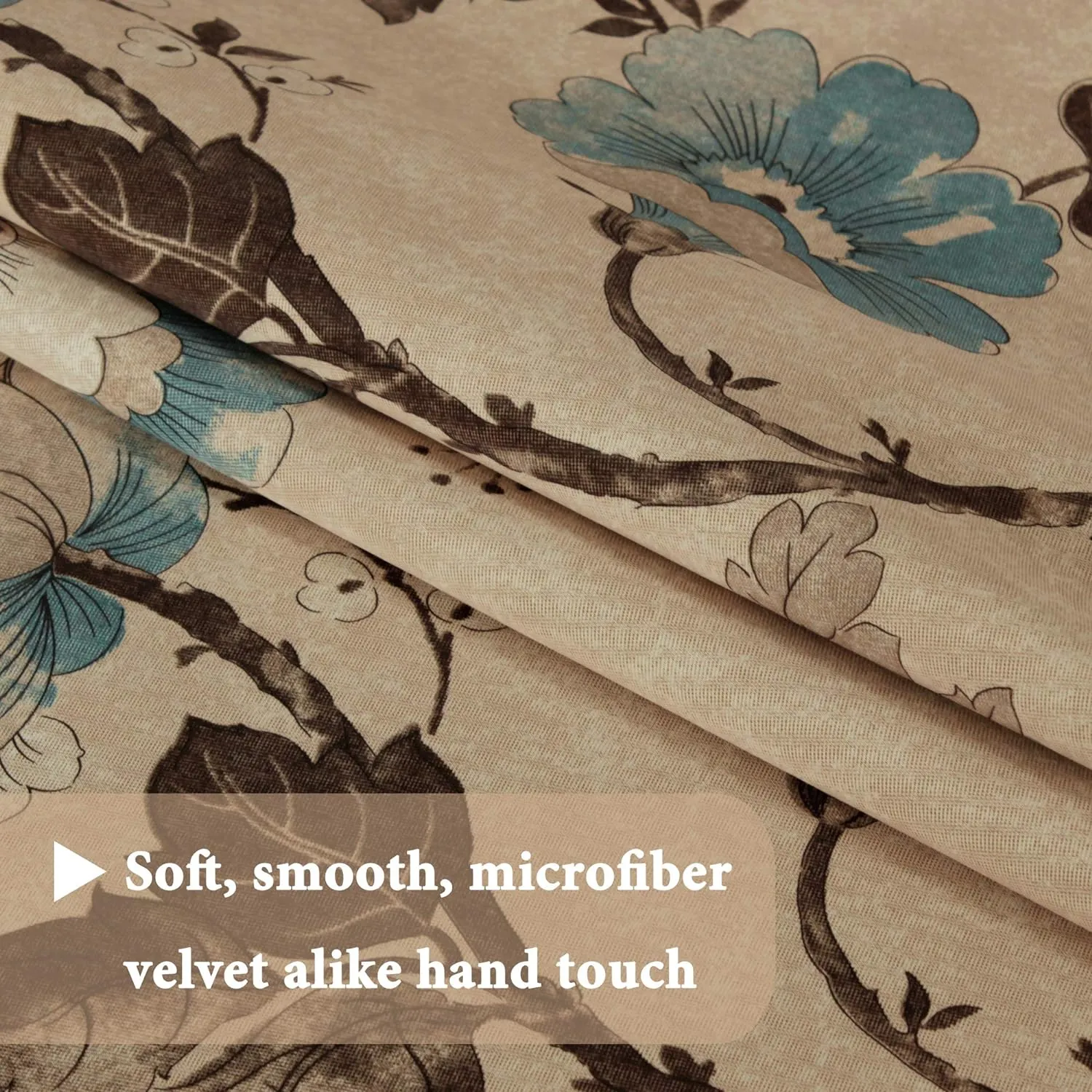 H.VERSAILTEX Blackout Curtains for Bedroom/Living Room Thermal Insulated Printed Curtain Drapes 63 Inches Long Energy Efficient Room Darkening Curtains Pair (2 Panels), Vintage Floral Brown & Blue