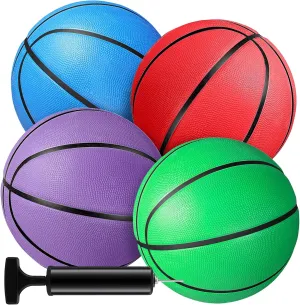 HyDren 4 Pcs Mini Thickened Rubber Basketballs for Kid 7 Inch Colorful Waterproof Size 3 Basketball with Pump for Mini Hoop Swimming Pool Beach Indoor Outdoor Sports Gift Back to School(Colorful)
