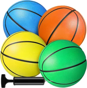 HyDren 4 Pcs Mini Thickened Rubber Basketballs for Kid 7 Inch Colorful Waterproof Size 3 Basketball with Pump for Mini Hoop Swimming Pool Beach Indoor Outdoor Sports Gift Back to School(Multicolor)