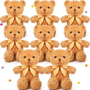 HyDren 8 Packs Cute Bear Stuffed Animals 12 Inch Soft Plush Stuffed Bears Plush Dolls with Bow Ties for Kids Boys Girls Baby Shower Birthday Party Gift Favors(Brown)