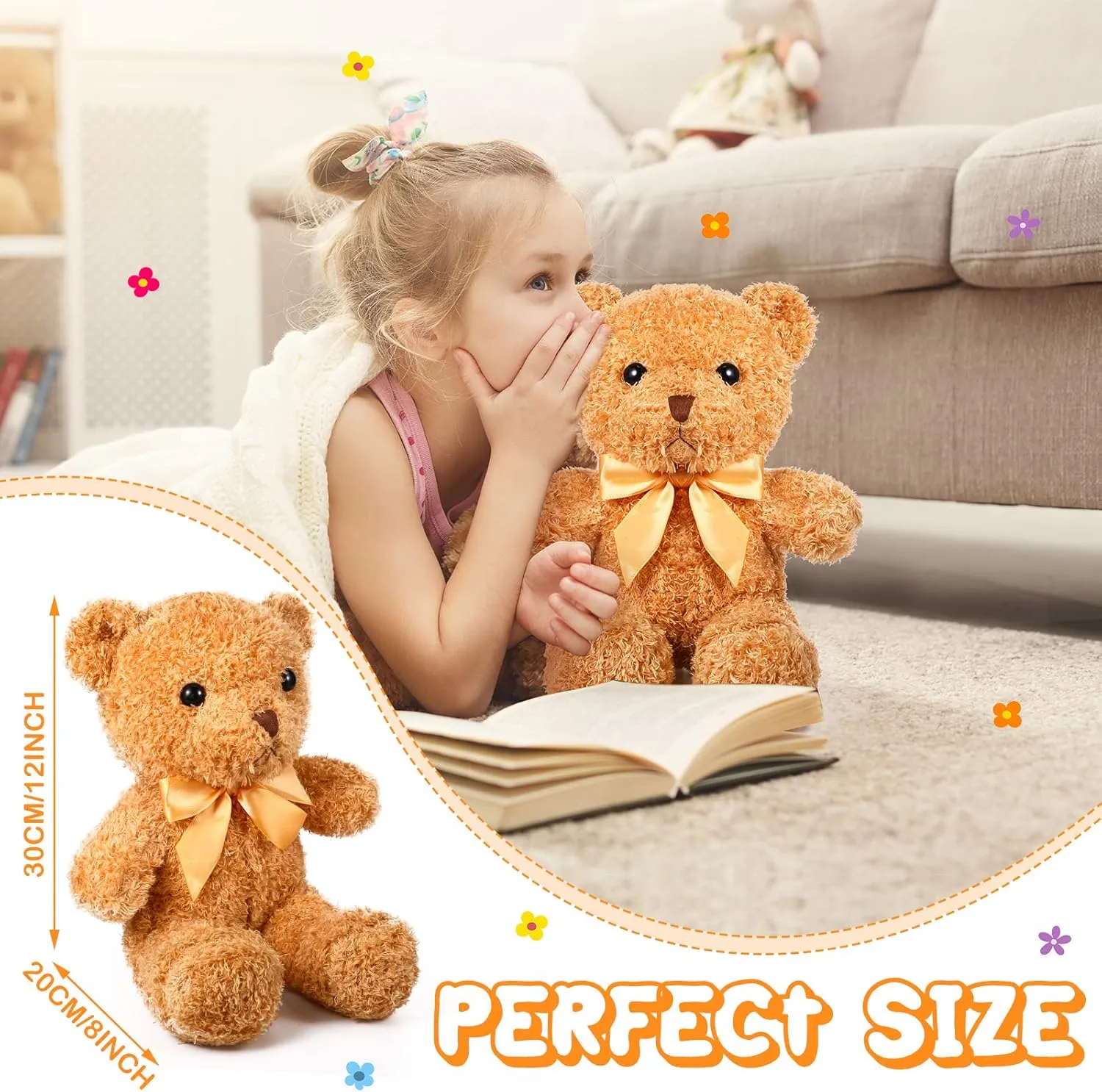HyDren 8 Packs Cute Bear Stuffed Animals 12 Inch Soft Plush Stuffed Bears Plush Dolls with Bow Ties for Kids Boys Girls Baby Shower Birthday Party Gift Favors(Brown)