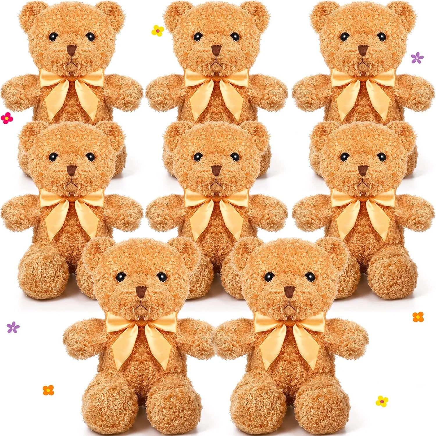 HyDren 8 Packs Cute Bear Stuffed Animals 12 Inch Soft Plush Stuffed Bears Plush Dolls with Bow Ties for Kids Boys Girls Baby Shower Birthday Party Gift Favors(Brown)
