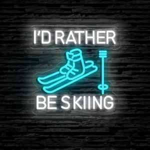 I’d Rather Go Play Skiing Basketball Football Golf Baseball Lovers Neon Sign Birthday Christmas Gifts Bedroom Man Cave Beer Bar Wall Dormitory Decor (Light - Skiing)