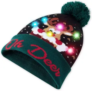 Idgreatim Unisex LED Light-up Ugly Christmas Sweater Hat Novelty Knitted Xmas Beanie Cap for Party(6 Light)