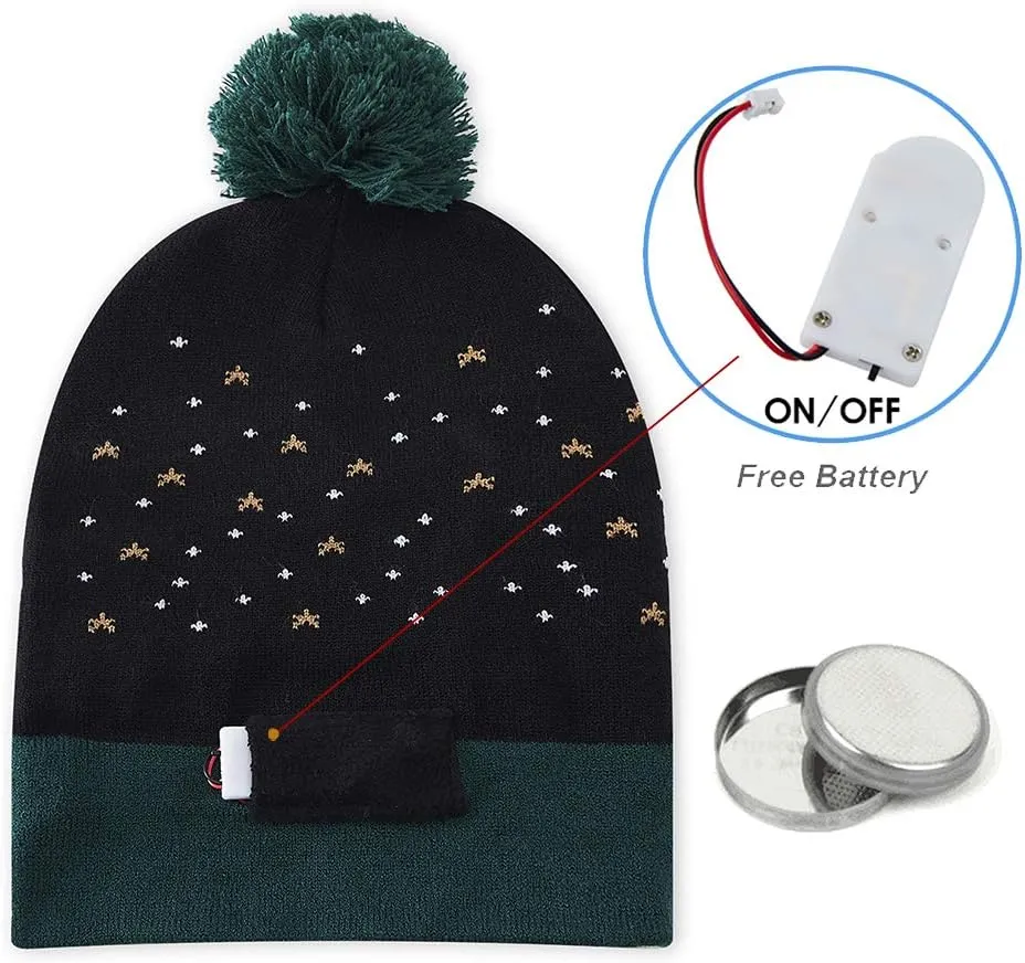 Idgreatim Unisex LED Light-up Ugly Christmas Sweater Hat Novelty Knitted Xmas Beanie Cap for Party(6 Light)