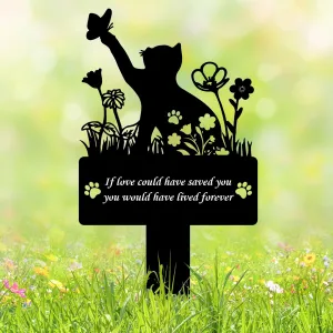 If Love Could Save You Cat Grave Marker – 12in Metal Pet Memorial Plaque with Butterfly Design, Weatherproof Cat Headstone for Indoor or Garden Remembrance, Sympathy Gift for Loss of Pet
