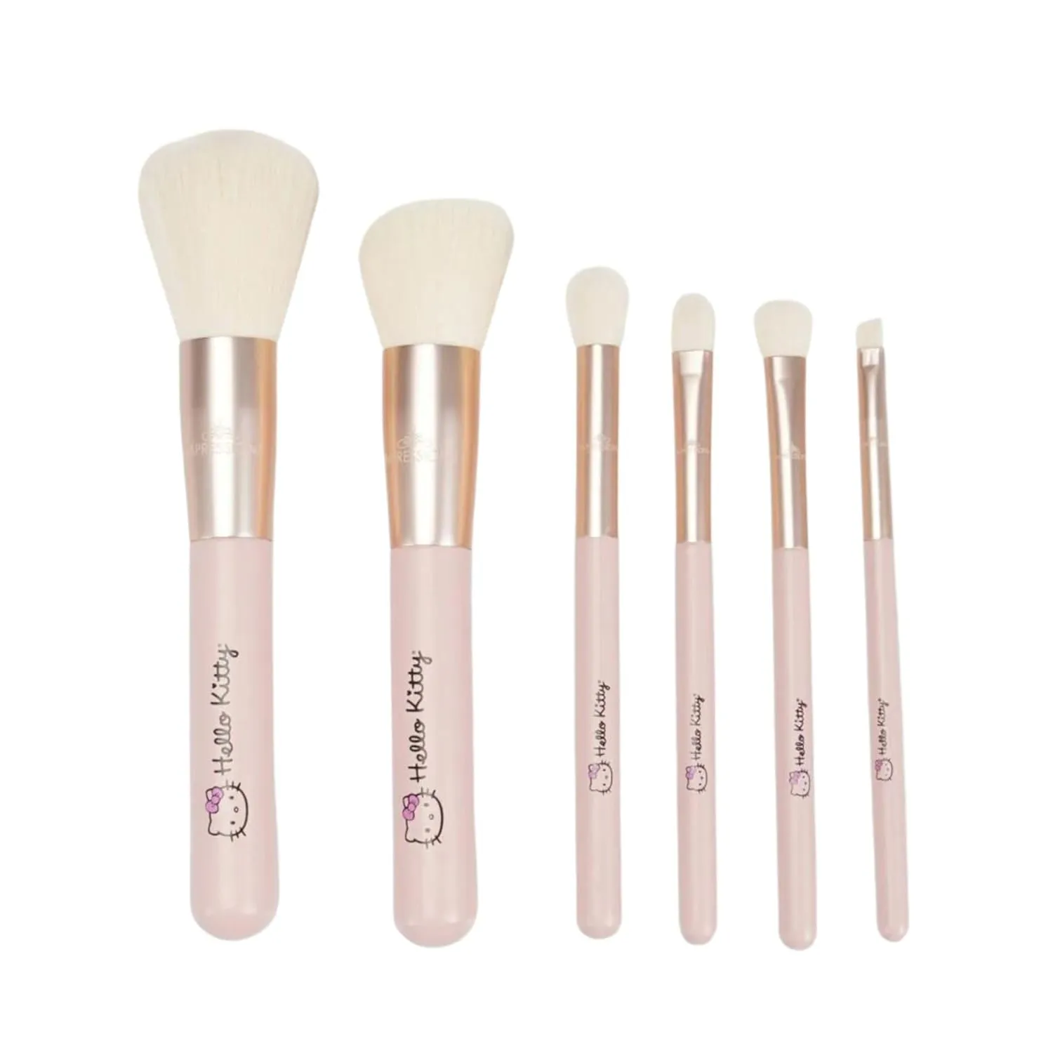 Impressions Vanity Hello Kitty The Core 6 PCs Makeup Brush set with Aluminum Ferrule, Super Soft Makeup Brushes for Foundation, Face Powder, Blending, Defined Shadow, Eye Shadow, and Liner (Pink)