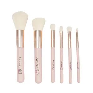Impressions Vanity Hello Kitty The Core 6 PCs Makeup Brush set with Aluminum Ferrule, Super Soft Makeup Brushes for Foundation, Face Powder, Blending, Defined Shadow, Eye Shadow, and Liner (Pink)