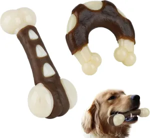 Indestructible Dog Bones Chew Toys for Aggressive Chewers - 2 Pack, Real Beef Flavor, Durable Nylon Dog Toys for Large, Medium & Small Dogs