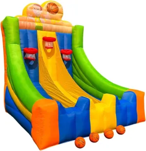 Inflatable Basketball Hoop Game Inflatable Basketball Shot with Triple Lanes 4 Balls, Air Blower, for Birthday Parties,Team Building, Schools Fair Multi-Colored