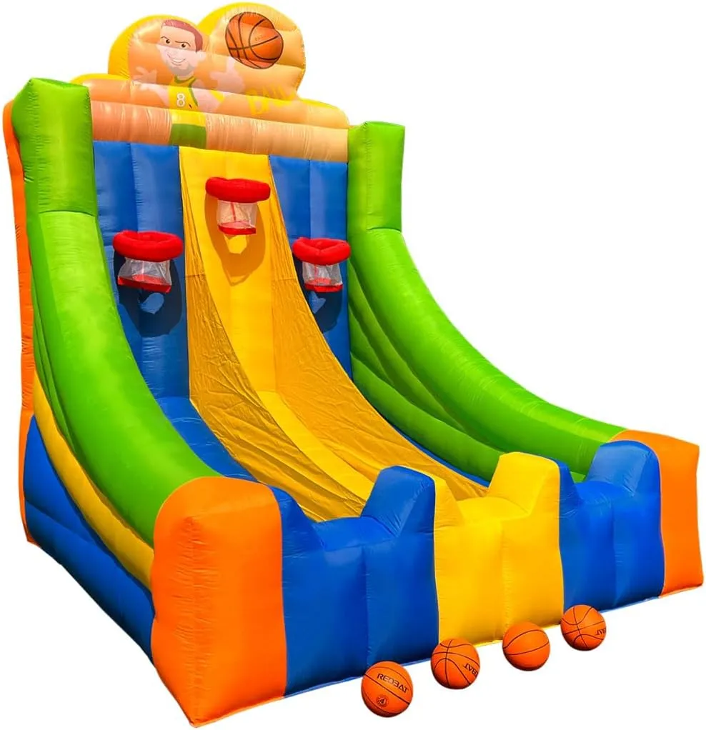 Inflatable Basketball Hoop Game Inflatable Basketball Shot with Triple Lanes 4 Balls, Air Blower, for Birthday Parties,Team Building, Schools Fair Multi-Colored